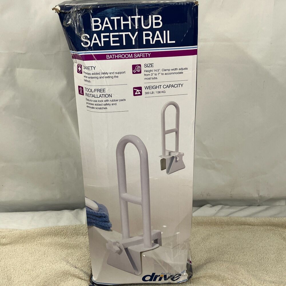 Drive Medical 12036 Adjustable Bathtub Safety Rail White Clamp-on Grab Bar 12"